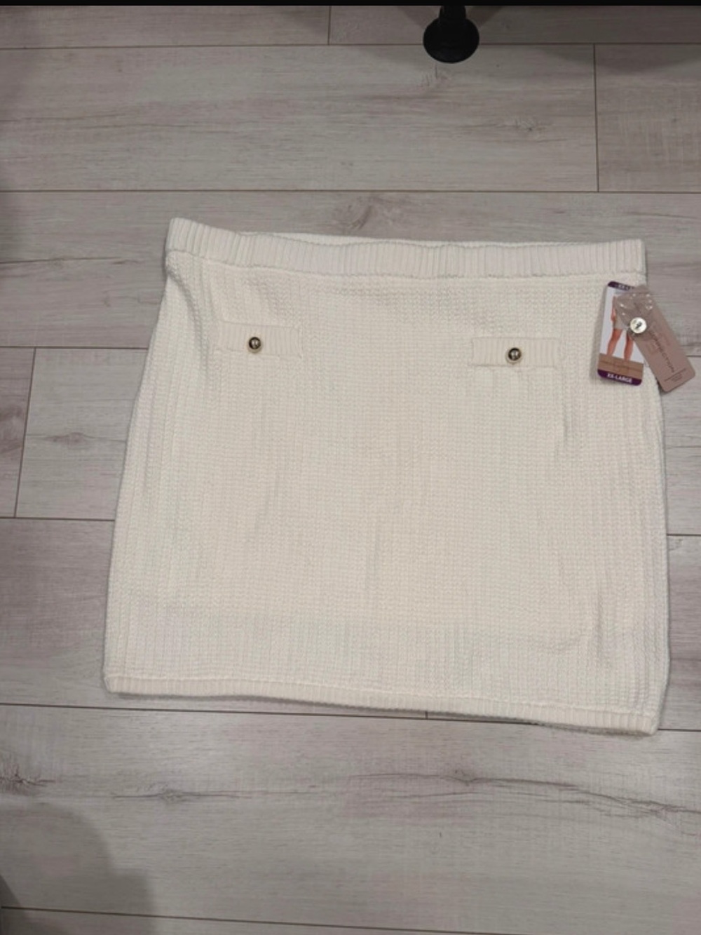 French Connection Cream Knit Mini Skirt with Button-Accent Pockets